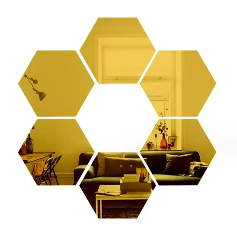 6/12pcs 3D Hexagon Mirror