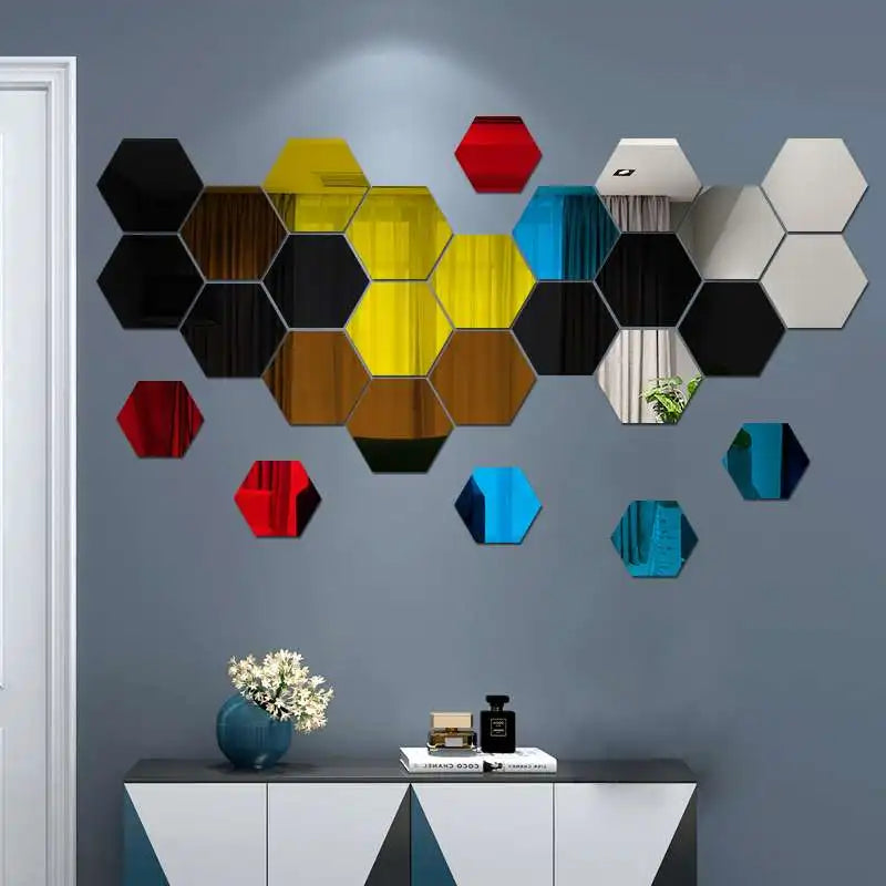 6/12pcs 3D Hexagon Mirror