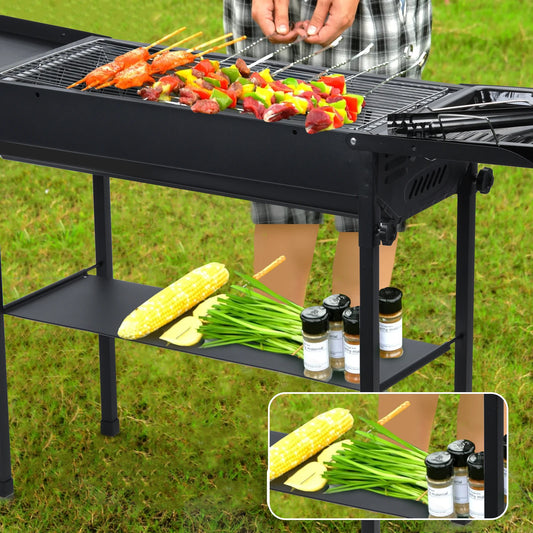 Large Charcoal BBQ Grill, Folded Side Board