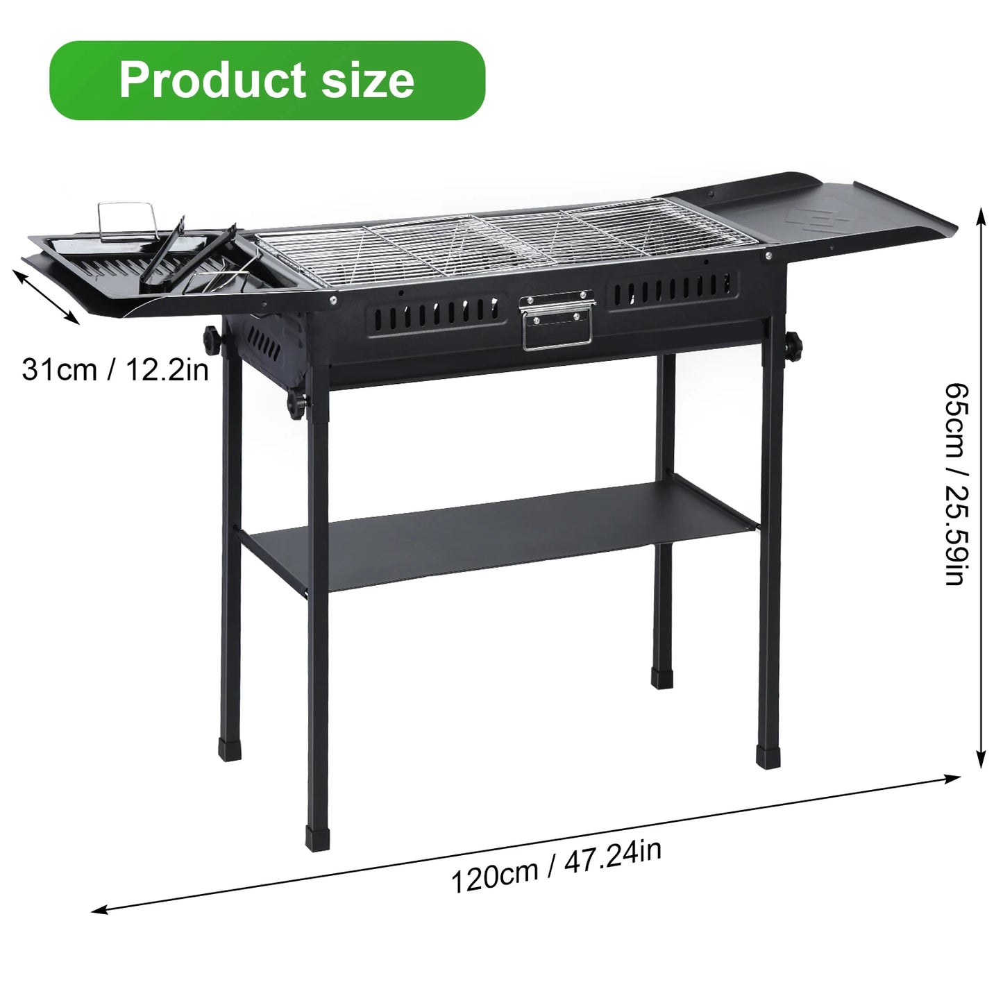 Large Charcoal BBQ Grill, Folded Side Board