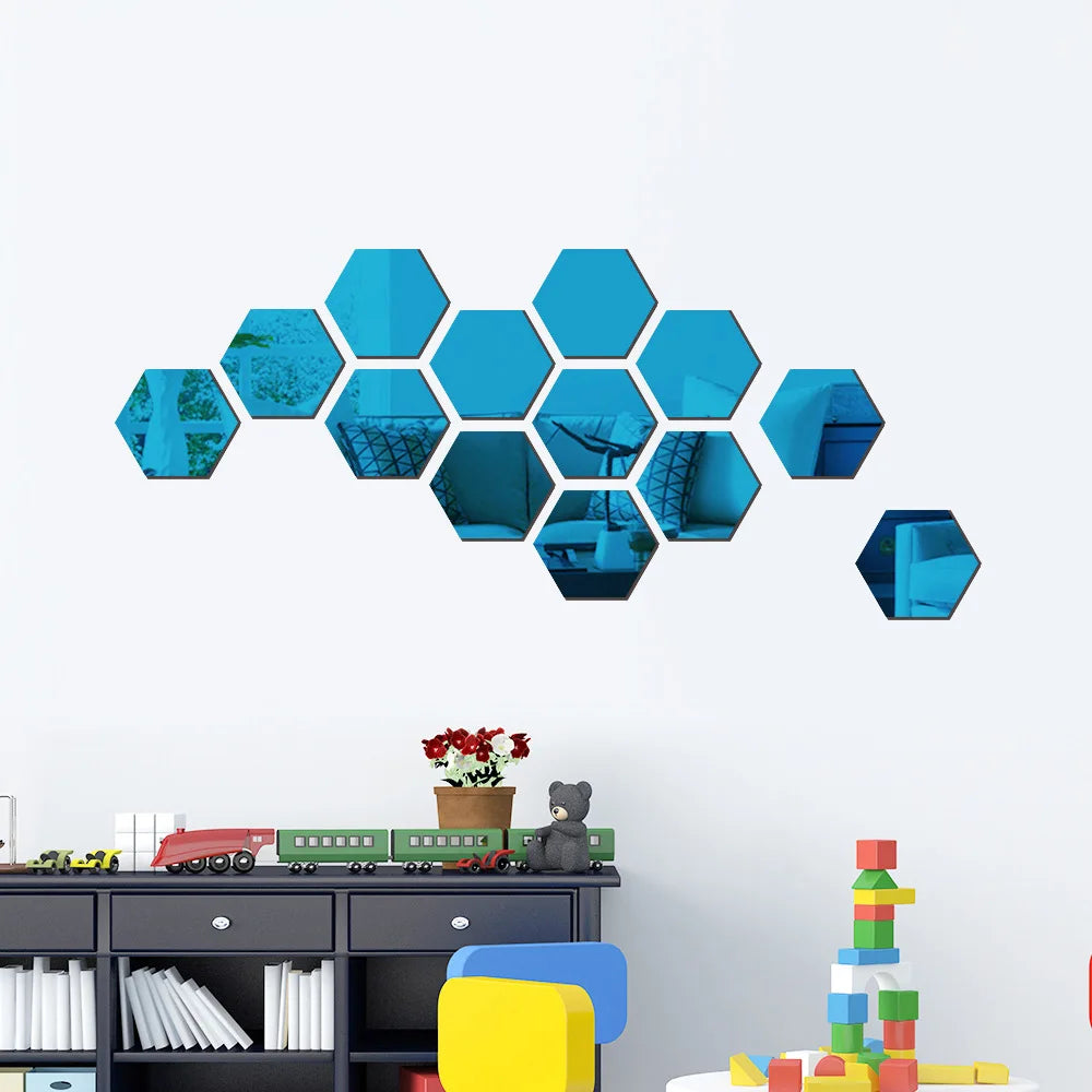 6/12pcs 3D Hexagon Mirror