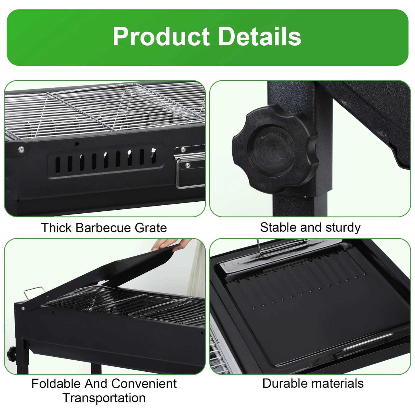 Large Charcoal BBQ Grill, Folded Side Board