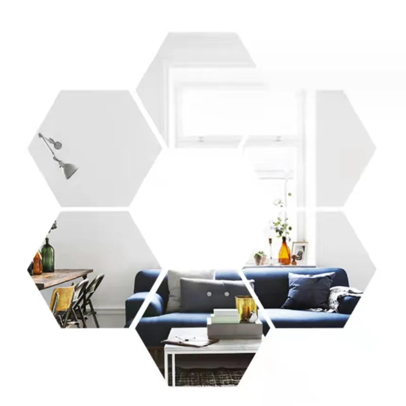 6/12pcs 3D Hexagon Mirror